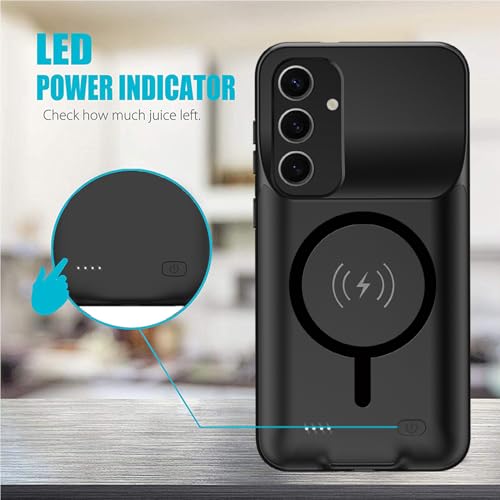 Battery Case for Galaxy S25 Plus, 12000mAh High Capacity Portable Charger Case Rechargeable Smart Battery Pack Compatible with Galaxy S25 Plus 6.7 inch Charging Case Support Wireless & Carplay-Black - size: for Galaxy S25 Plus