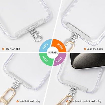 Phone Tether Tab, 360° Rotation Ultra-thin 0.2mm Bending Design Universal Stainless Steel Phone Lanyard Tab Without Adhesive,Metal Phone Lanyard Replacement Patch for Cell Phone (Silver) - color: F