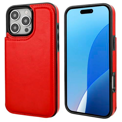 ONETOP for iPhone 16 Pro Max Wallet Case with Credit Card Holder,Red | Kickstand,ID/Cash Holder,Case Wallet with Card Slots,Double Magnetic Clasp,Durable PU Leather Shockproof Cover for Women Men - color: Red