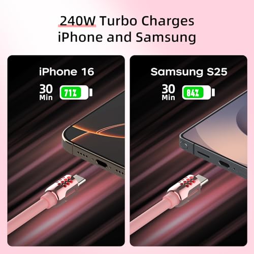 MFish 4-in-1 Fast Charging Cable, 6.6FT, Pink - color: Pink(4-in-1)