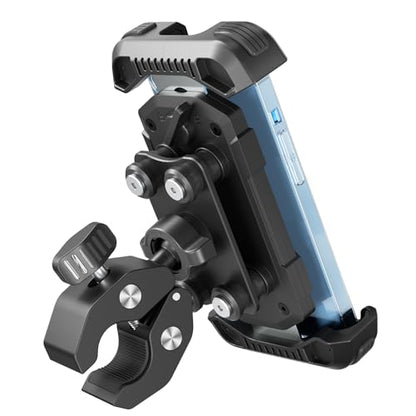 tounee Motorcycle Phone Holder Mount -Dual Vibration Dampener, Tool-Free Bike Phone Holder Handlebar Clip & Secure Lock for iPhone 16/15 Pro Max, 4.7-6.7" Phones - Black