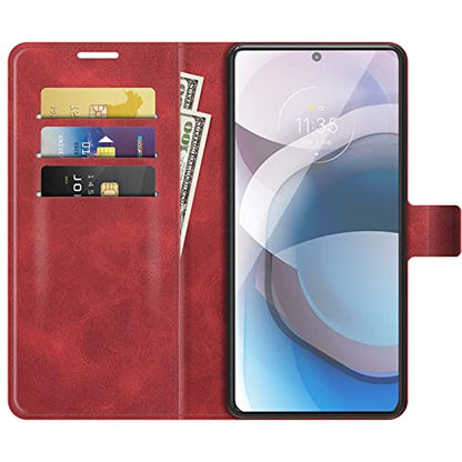 Flip Case for Motorola One 5G UW Ace Wallet Leather Magnetic Protective Cellphone Case for Moto One 5G Ace 2021 / Moto G 5G Folio Book Cover & Stand (Red) - color: Red