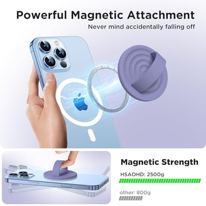Upgraded Magnetic Phone Grip, Liquid Silicone Soft and Portable, Removable Finger Loop Ring Grip Holder for iPhone, Strong Magnetic Attraction, Compatible with MagSafe Phone Case, Lavender Gray - color: Lavender Gray