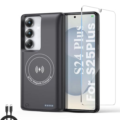 Charging Phone case for Samsung Galaxy Galaxy S24 Plus/S25 Plus Battery Case, Real 10000mAh Portable Power Bank with Magnetic Wireless Charging Black - size: Galaxy S24 Plus/S25 Plus
