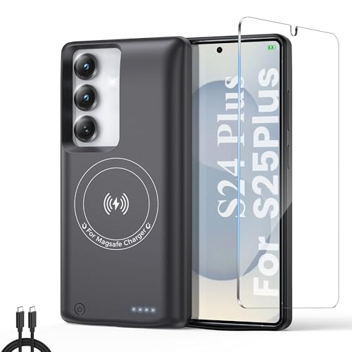 Charging Phone case for Samsung Galaxy Galaxy S24 Plus/S25 Plus Battery Case, Real 10000mAh Portable Power Bank with Magnetic Wireless Charging Black - size: Galaxy S24 Plus/S25 Plus