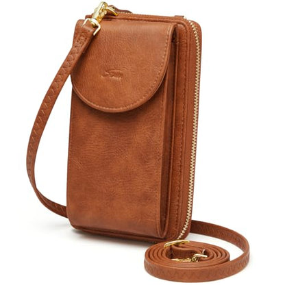 S-ZONE Small Crossbody Bags for Women Phone Purse RFID Blocking Wallet | Card Slots, Vegan Leather, Anti-theft, Multi Pockets, Detachable Adjustable Strap, Travel Eveyday Outing - color: Retro Brown