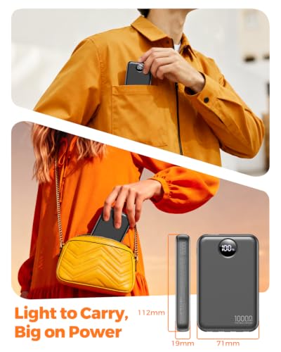 Portable Charger 10000mAh with 4 Built-in Cables 40% Smaller (Ebony)