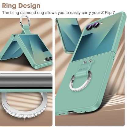 Z Flip 7 Case for Samsung Galaxy Z Flip7 5G, Ring Case for Women Silky Touch Slim Hard PC Matte Back Cover Ultra Thin Z Flip 7 Phone Case Anti-Scratch Protective Cases for Samsung Z Flip 7 5G (Mint) - color: Mint
