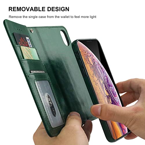 Bocasal Detachable Wallet Case Card Holder for iPhone Xs Max, Green - color: Green