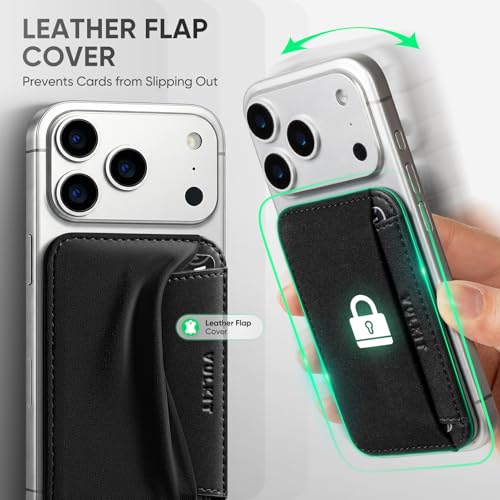VULKIT Credit Card Holder for Phone case, Slim Adhesive Phone Wallet Stick On for Men & Women, Compatible with Most Cell Phones, Black - color: Black