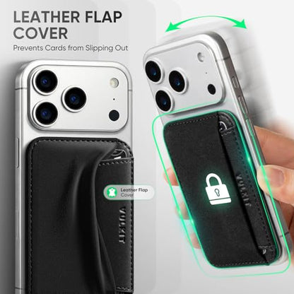 VULKIT Credit Card Holder for Phone case, Slim Adhesive Phone Wallet Stick On for Men & Women, Compatible with Most Cell Phones, Black - color: Black