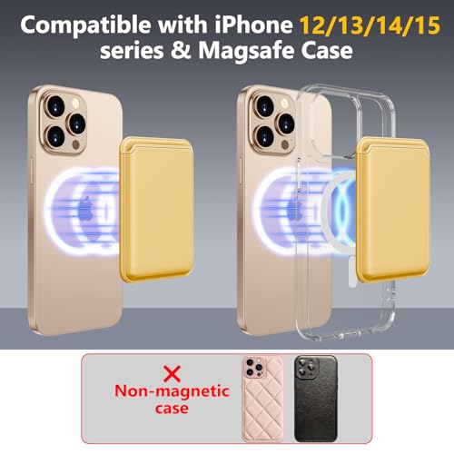 Upgraded MagSafe Wallet, Magnetic Phone Wallet 3 Cards Holder, 23 Magnets, Credit Card RFID Blocking, Slim Leather, Magnetic Wallets for iPhone 17/16/15/14/13/12 Series-Gold - color: Gold