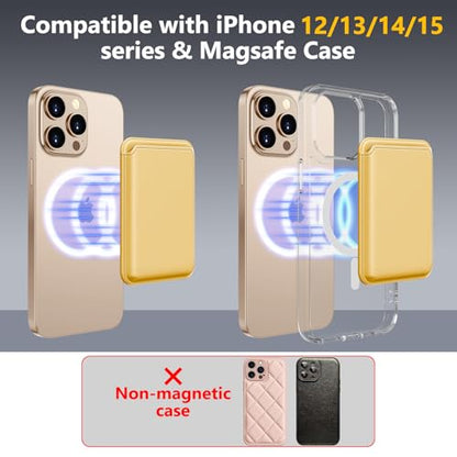 Upgraded MagSafe Wallet, Magnetic Phone Wallet 3 Cards Holder, 23 Magnets, Credit Card RFID Blocking, Slim Leather, Magnetic Wallets for iPhone 17/16/15/14/13/12 Series-Gold - color: Gold