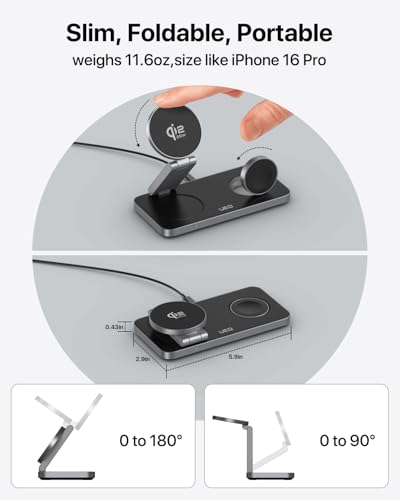 UEQ 3-in-1 Charging Station for Apple Devices,QI2.2 25W Ultra-Fast Magnetic Wireless Charger Stand,Compatible with MagSafe,Foldable Travel Charger for iPhone Air/17/16/15/14/13/12,Apple Watch,AirPods - color: Pure Black