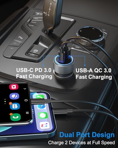 USB C Car Charger 36W, OKRAY Dual USB Car Charger PD3.0&QC3.0 Fast Charging - color: Grey, size: 3-Pack