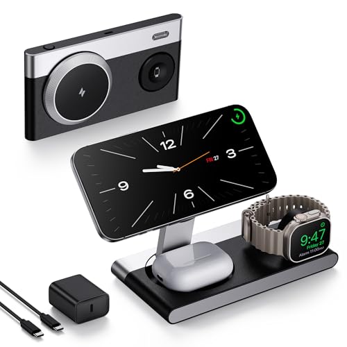 Mukiya 3 in 1 Magnetic Wireless Charging Station for Apple Devices (Black)