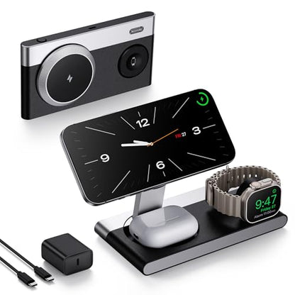 Mukiya 3 in 1 Magnetic Wireless Charging Station for Apple Devices (Black)