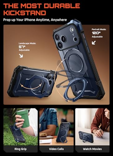 SUPCASE for iPhone 17 Pro Max Case with Built-in Kickstand, Azure | Camera Control Cover, Compatible with MagSafe, Anti-Slip Grip, Military-Grade Protection, Rugged Magnetic Phone Case, UB Grip - color: Azure, size: iPhone 17 Pro Max