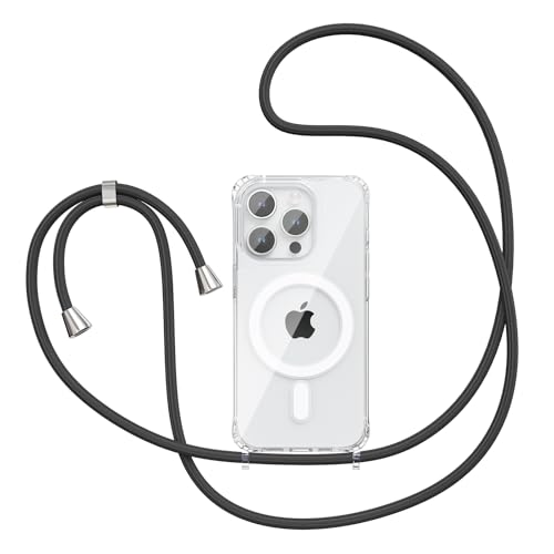 Magnetic Case for iPhone 13 Pro 6.1" Clear Crossbody Case with Adjustable Shoulder Neck Lanyard Strap,Compatible with Magsafe,Soft Slim Bumper Shockproof Protective Phone Cover-Black - color: Black, size: iPhone 13 Pro