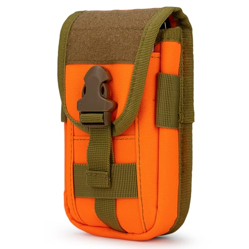 Tactical Molle Pouch Compact Utility EDC Waist Pack Phone Holster with Card Slots for 4.7"-6.9" Phone - color: Orange
