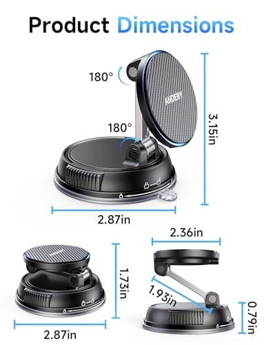 ANDERY Only for iPhone Magsafe Car Mount Charger [15W Fast Wireless Charge, 78+LBS Strong Suction & 2400gf Magnetic] 360° Adjustable Car Phone Holder, Phone Holders for Your Car Dash Accents Accessory