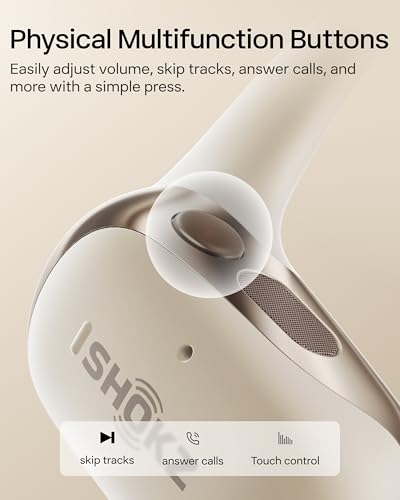 SHOKZ OpenFit 2 Open-Ear Earhook Bluetooth Earbuds, White,48H Playtime - color: Beige, style: Charging：USB-C