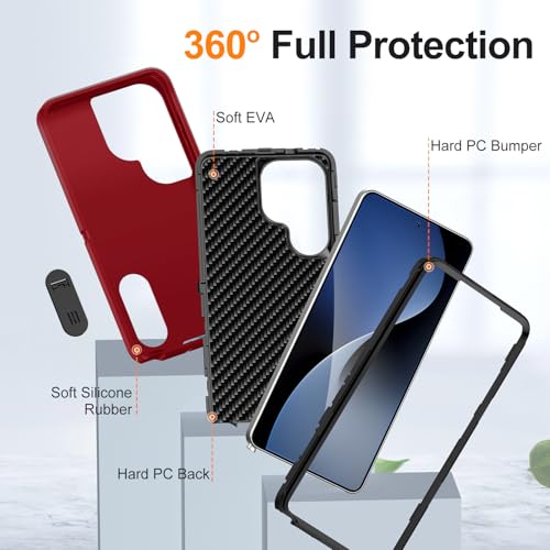 for Samsung Galaxy S26 Ultra Case with Kickstand Case 3-Layer Military Grade Protective Case Cover Silicone Heavy Duty Rugged Shockproof for Galaxy S26 Ultra Phone Case (Red+Black) - color: Red+Black