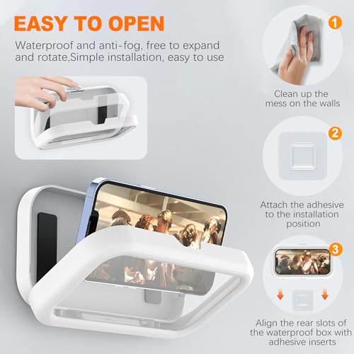 CoguZed Waterproof Phone Holder for Shower - 2023 Upgraded, 480° Rotation - Compatible with iPhone 15/14/13/12/11 Pro Max, Samsung Galaxy, and More (Up to 7" Phones)