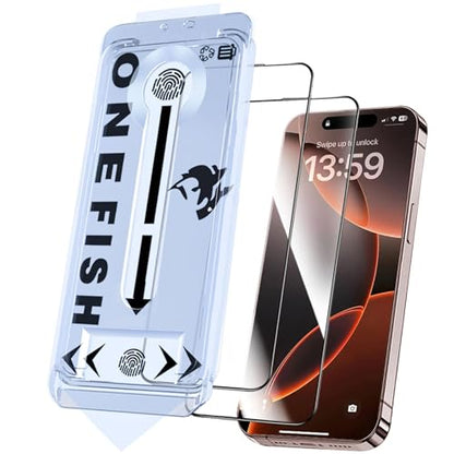 OneFish Screen Protector Glass for iPhone 17e/16e/13/13PRO/14 | 9H Glass Scratch Resistant, HD Clarity Tempered Film with Installation Frame, Easy Installation, 2 Pack - size: iPhone 17e / 16e / 13 / 13PRO / 14