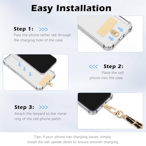 MoKo 2 Pack Metal Phone Tether Tabs, Rotatable 360° Phone Lanyard Patch - color: Gold