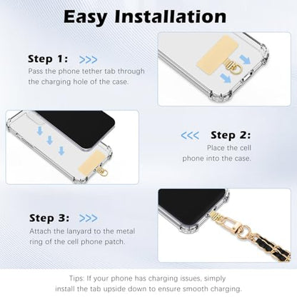 MoKo 2 Pack Metal Phone Tether Tabs, Rotatable 360° Phone Lanyard Patch - color: Gold