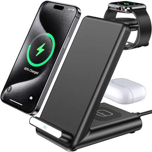 Wireless Charging Station,3 in 1 Charging Stand for Apple Multiple Devices - color: Black