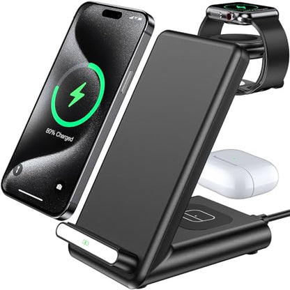 Wireless Charging Station,3 in 1 Charging Stand for Apple Multiple Devices - color: Black