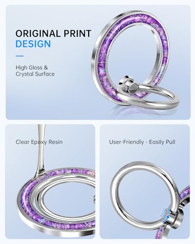 Magnetic Phone Ring Holder, Cell Phone Grip Stand, Purple Shell - color: Purple Shell