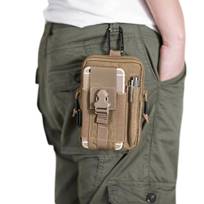 REEBOW GEAR Tactical Molle EDC Pouch Utility Gadget Belt Waist Bag with Cell Phone Holster Holder - color: Brown