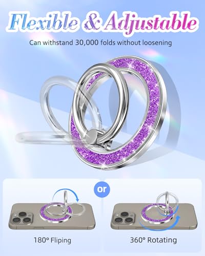 Phone Ring Holder Compatible with MagSafe - Magnetic Cell Phone Grip for Women Cute Magnet Removable Finger Ring Grip Stand Glitter Bling for iPhone 17 16 15 14 13 Pro Max Plus, Purple - color: Purple