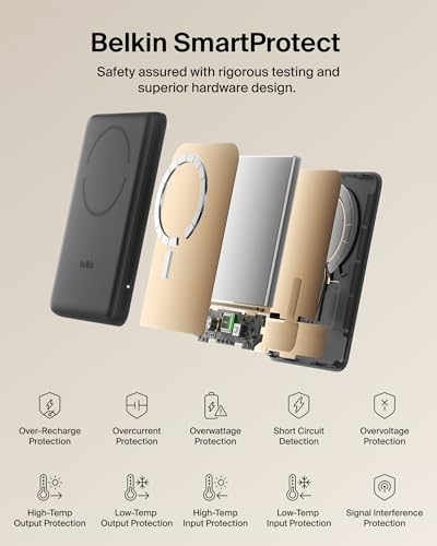 Belkin 5K 15W Ultra Slim Portable Power Bank, Supports MagSafe Accessories - color: Black