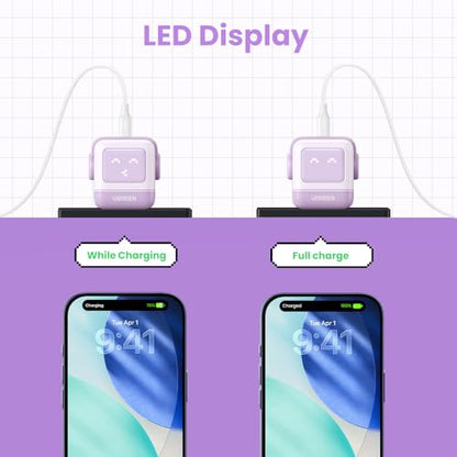 UGREEN Uno 30W USB C Charger, Compact Robot GaN Fast Charging Block, Purple - color: Purple