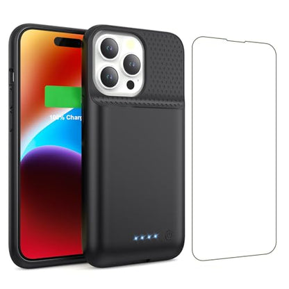 Battery Case for iPhone 14/13/13 Pro (6.1 Inch),Upgraded 7500mAh Ultra-Slim Portable Charging Case Rechargeable Protective Extended Battery Pack for iPhone 14/13/13 Pro Charger Cover-Black - color: Black