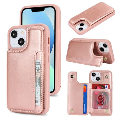 iCoverCase Compatible with iPhone 13 Mini Case with Card Holder, Wallet Phone Case for Women Men RFID Blocking PU Leather Protective Case 5.4 Inch (Rose Gold) - color: Rose Gold