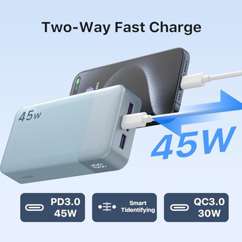 NOBIS Portable Charger 45W 20000mAh Power Bank Fast Charging - color: Light Blue
