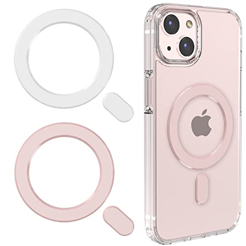 Universal MagSafe Ring, 2 PCS Magnet Sticker Magnetic Adapter Ring - color: White Pink