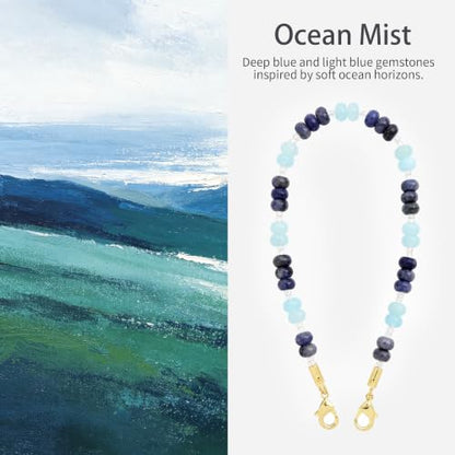 POSADINA Natural Stone Phone Charm, Beaded Healing Phone Wrist Strap, Handmade Cellphone Chain Lanyard with Tether Tab - color: Ocean Mist