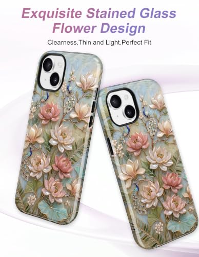 Magnetic Flower Phone Case for iPhone 17 Pro, Pink Lotus | Compatible with MagSafe, Cute Stained Glass Floral Aesthetic Design, TPU and PC Protective Shockproof Cover - color: Pink Lotus