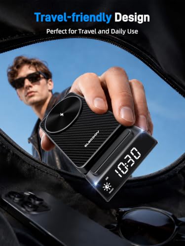 3 in 1 Charging Station for Apple, Travel Wireless Charger with Clock - color: Carbon Fiber