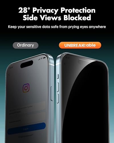 UNBREAKcable 4PCS Screen Protector for iPhone 15-2 Privacy Tempered Glass+2 Clear Glass Double Shatterproof [Easy Installation Frame] [9H Hardness] [Case Friendly] Anti-Scratch for iPhone 6.1 inch - size: iPhone 15