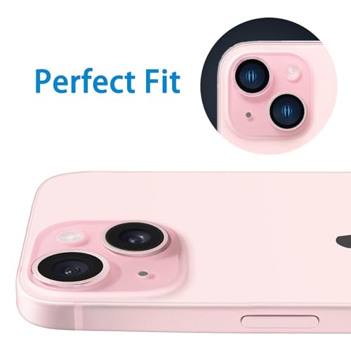 Compatible with iPhone 15 and 15 Plus Camera Lens Protector, Anti-Scratch Lens Cover 9H Tempered Glass Metal Camera Screen Protector Shockproof Camera Ring for iPhone 15 and 15 Plus - 2 Pcs Pink - color: Pink