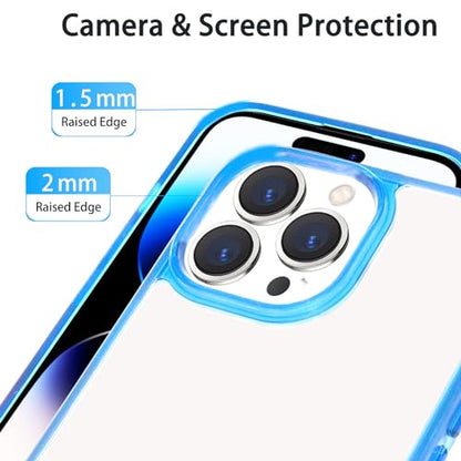 JJGoo Compatible with iPhone 14 Pro Max Case Clear, Non-Yellowing Shockproof Phone Case for 14 Pro Max, Slim Anti-Scratch Hard PC Back Protective Cover Bumper 2022 - color: Transparent Blue