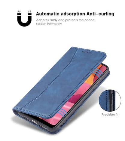 Asuwish Flip Wallet Phone Case for Samsung Galaxy A20s with Tempered Glass Screen Protector Magnetic Closure Folio Cover Credit Card Holder Slot Stand Cell Accessories A 20s Plus A207M Women Blue - color: Blue