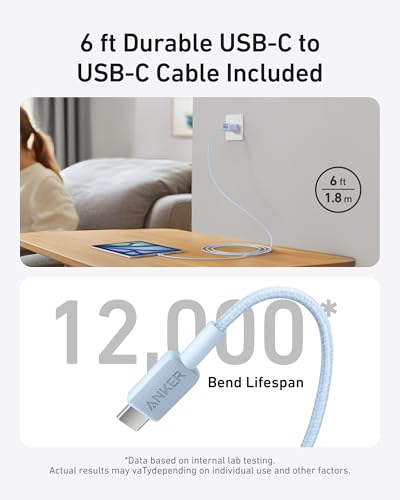 Anker Nano Phone Charger, 30W Portble and Foldable USB C GaN Charger - color: blue